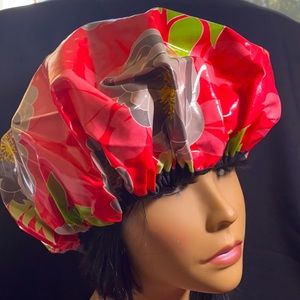 Red floral shower cap